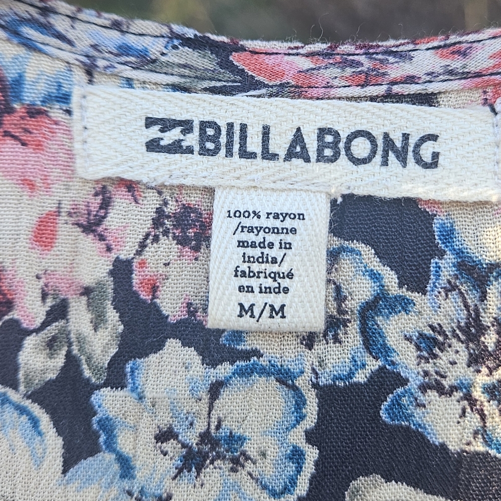 BILLABONG Floral Flowy Long Tunic Size Medium Pink Blue Tribal - Picture 6 of 8